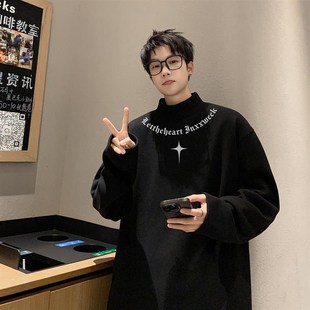 德绒半高领打底衫男生2025新款春秋季长袖T恤美式重磅内搭卫衣潮