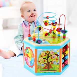 2歲3歲訓練專注力四六面體 嬰幼兒童大號繞珠百寶箱益智玩具串珠1