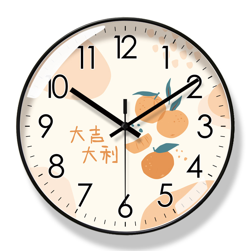 中国风钟表现代简约静音时钟挂墙装饰家用石英钟客厅卡通创意挂钟