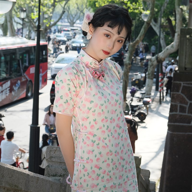 南舟记【桃子】水果系列全开襟无省平裁单层曳地少女国风古法旗袍