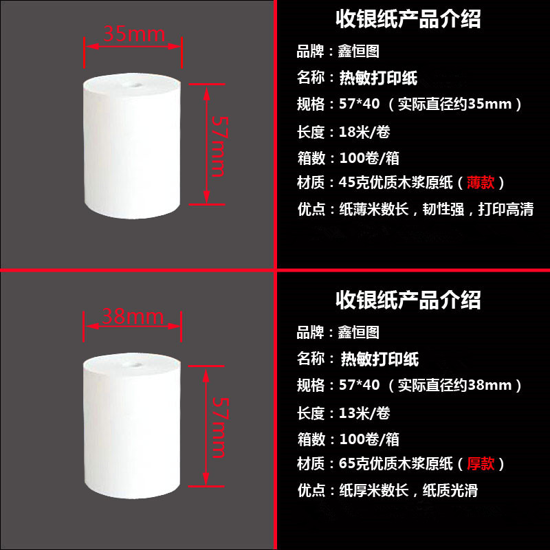 热敏纸57x40收银纸餐饮收款打印纸58mm无管芯票据纸超市外卖打单