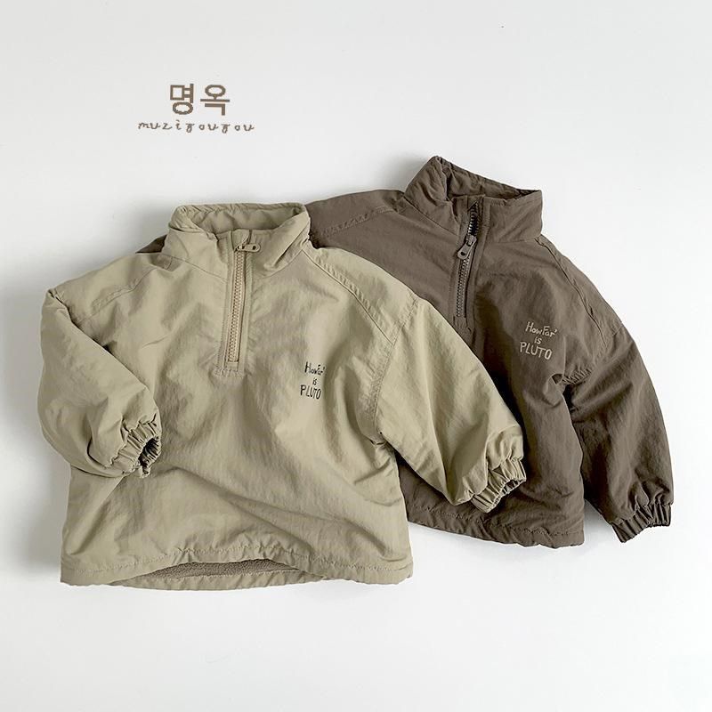 男童加绒外套2024新款秋冬款薄绒防风立领宝宝儿童半拉链套头卫衣