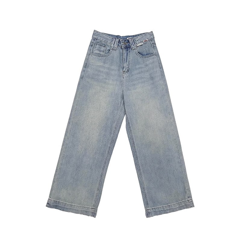 矮小个子窄版阔腿牛仔裤女八分九分显高穿搭145xxs高腰宽松直筒裤