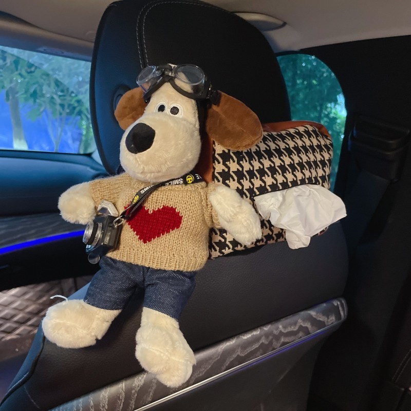 车载纸巾盒可爱挂式女生车内饰品网红掌门狗摆件车内收纳抽纸袋女