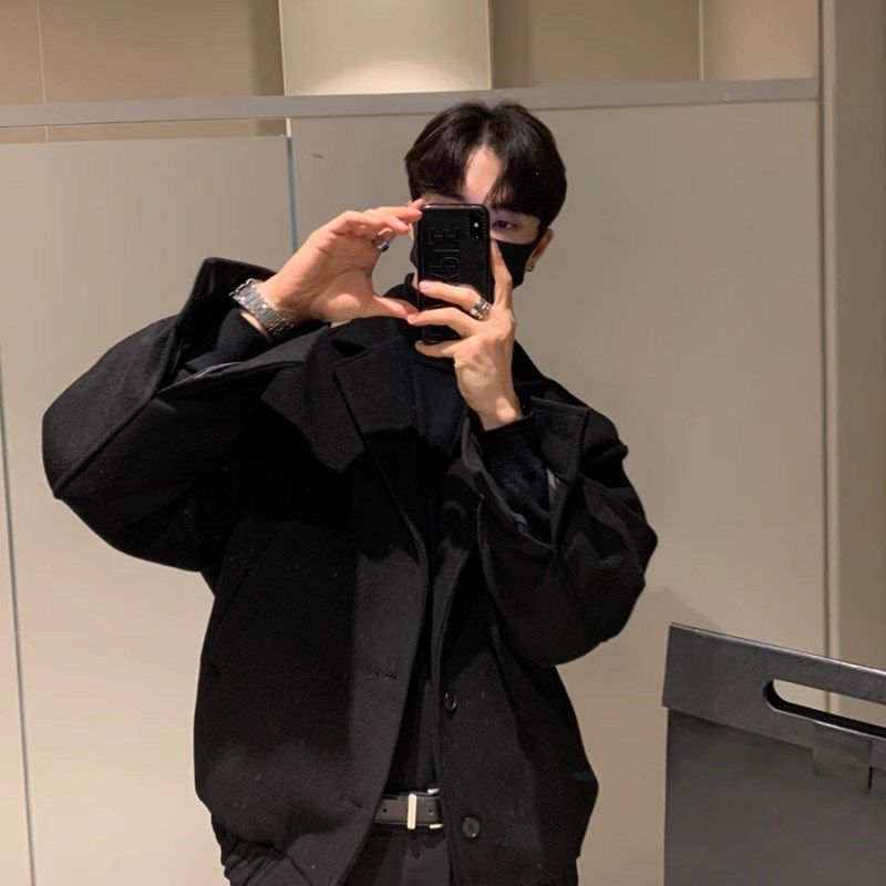 设计高级感英伦毛呢大衣男秋冬季加厚休闲短款谢尔比风衣呢子外套