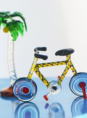 老货琉璃手工玻璃摆件自行车椰子树灯塔风车卡通动物家居装饰桌面