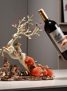 新中式福鹿红酒架高颜值客厅酒柜餐边柜装饰品 乔迁新居送礼礼品