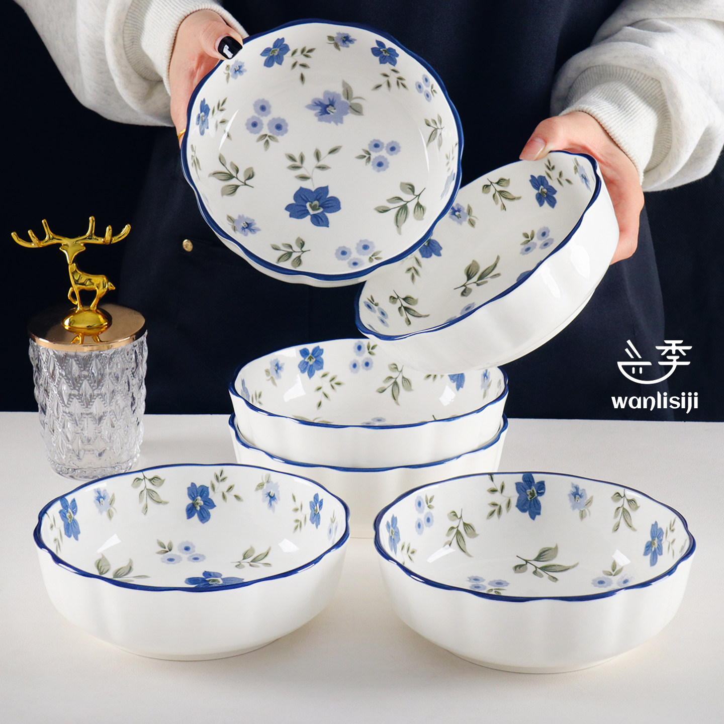 ins风6英寸高颜值釉下彩沙拉碗