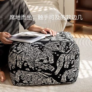 复古绿色提花吉象轻奢坐墩客厅卧室软凳沙发脚踏蒲团 中古风法式