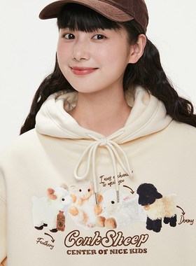 conklab 可可羊玩偶情侣连帽加绒卫衣男秋冬宽松休闲情侣帽衫上衣