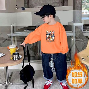 中小男童卫衣2024新款 男女宝宝上衣 秋冬加绒加厚卡通卫衣儿童长袖