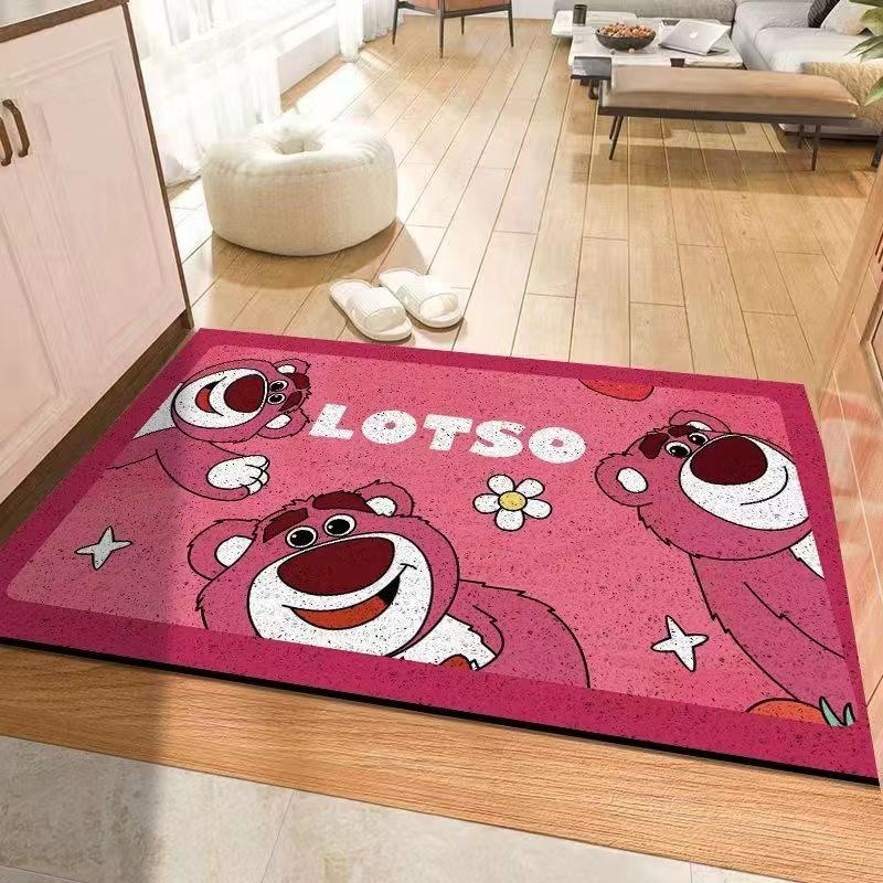 草莓熊家用入户门丝圈地垫卡通动漫加厚耐磨可裁剪玄关进门口地毯