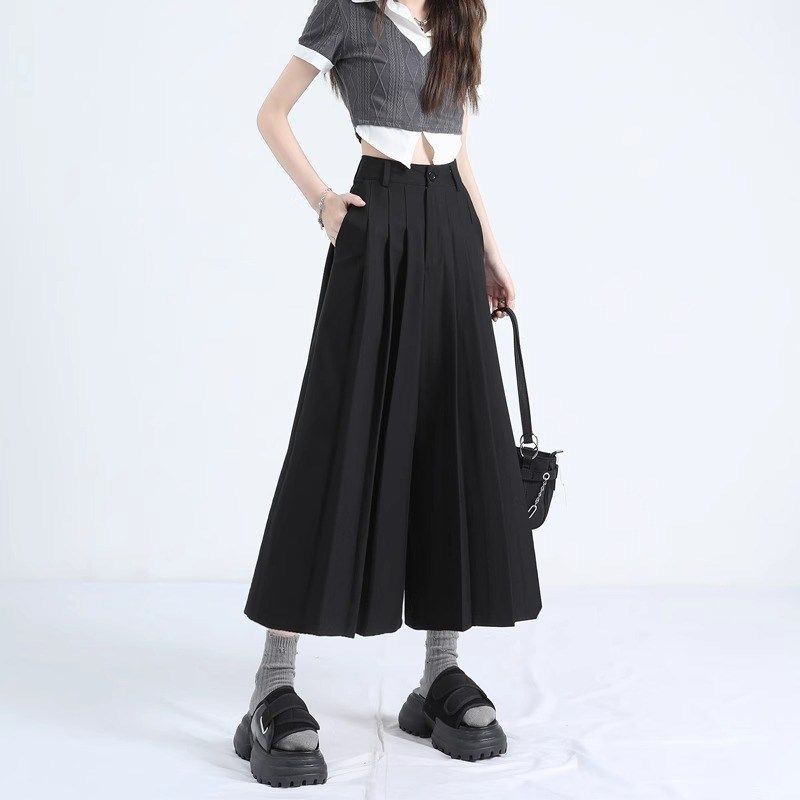 七分裤裙阔腿裤女夏季高腰宽松显瘦小个子黑色休闲飘飘裤山本裤子