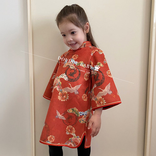 新款仙女儿童旗袍裙中国风唐装过年女童粉色汉服春秋女孩裙子