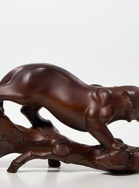 黑檀木雕老虎摆件实木雕刻下山虎生肖动物家居摆设装饰品客厅玄关