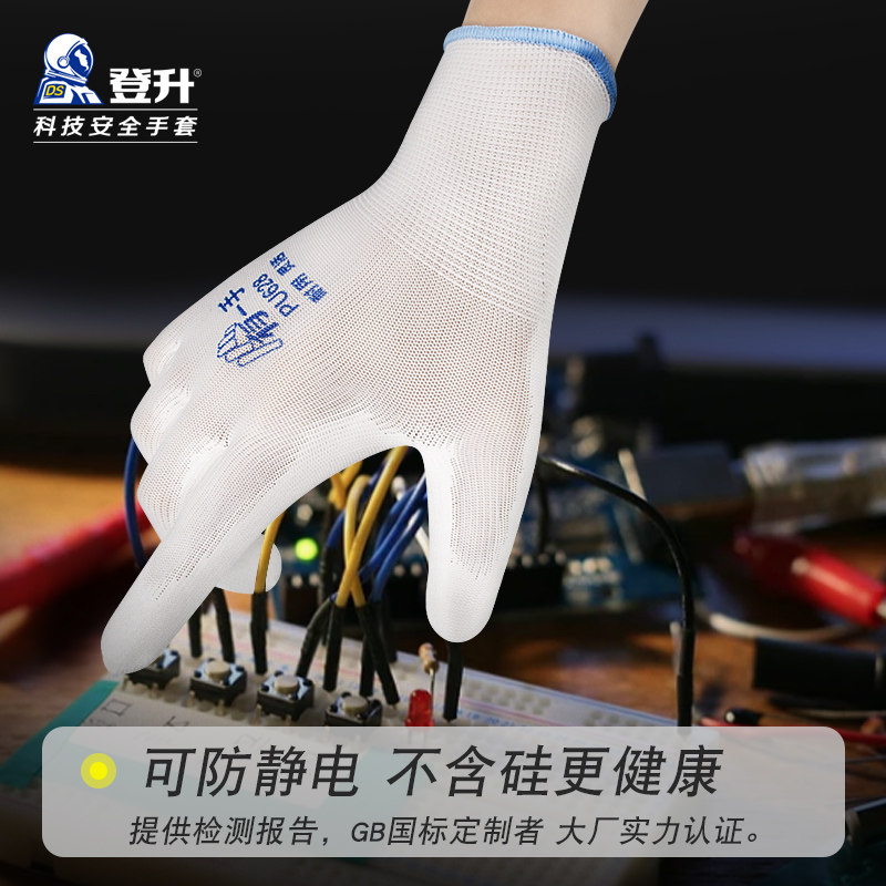 登升劳保无硅PU669带胶防静电尼龙电子无尘手套耐磨夏天薄款工作,居家日用,防护手套,淘宝优惠券,粉丝福利购,淘宝优惠卷