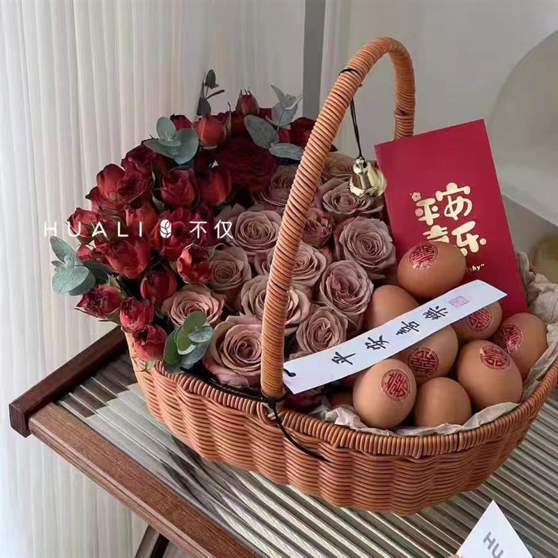 鸡蛋花篮手工编织插花鲜花干花草编水果篮子竹编坐月子闺蜜手提篮