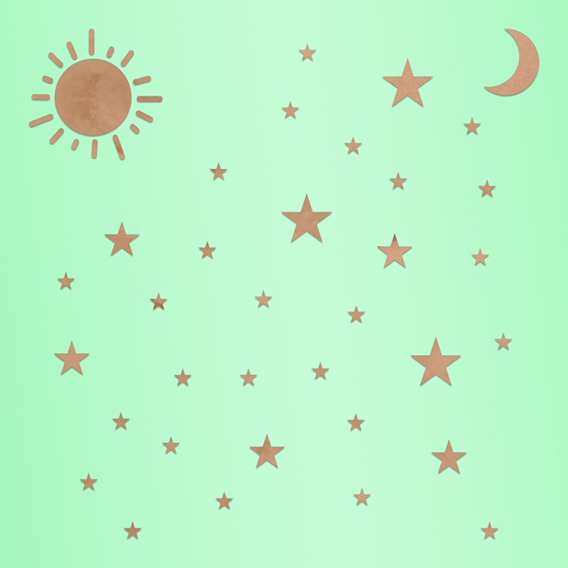 太阳月亮五角小星星墙贴纸装饰画儿童房卧室背景镜面亚克力可定制图片