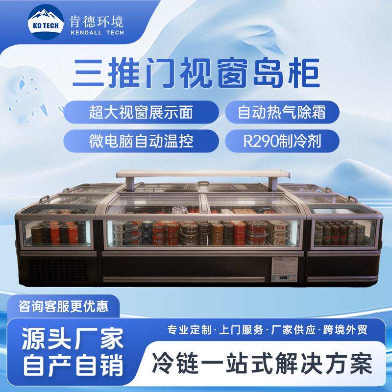 三门推拉可视窗岛柜商用卧式冷冻展示柜商超海鲜肉丸速冻保鲜冰柜