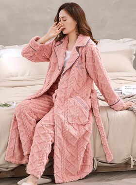 长毛绒新款女士睡衣长袖长裤睡袍保暖加厚家居服女冬季可外穿睡衣