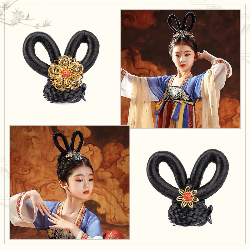 古装造型女童汉服假发古风仙女飞天抓夹发髻敦煌舞蹈演出假发头饰,美发护发/假发,发包/丸子,淘宝优惠券,粉丝福利购,淘宝优惠卷