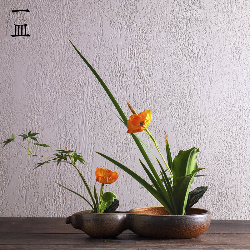 葫芦粗陶陶瓷花道花器剑山插花器中华花艺小原流家居插花器皿摆设