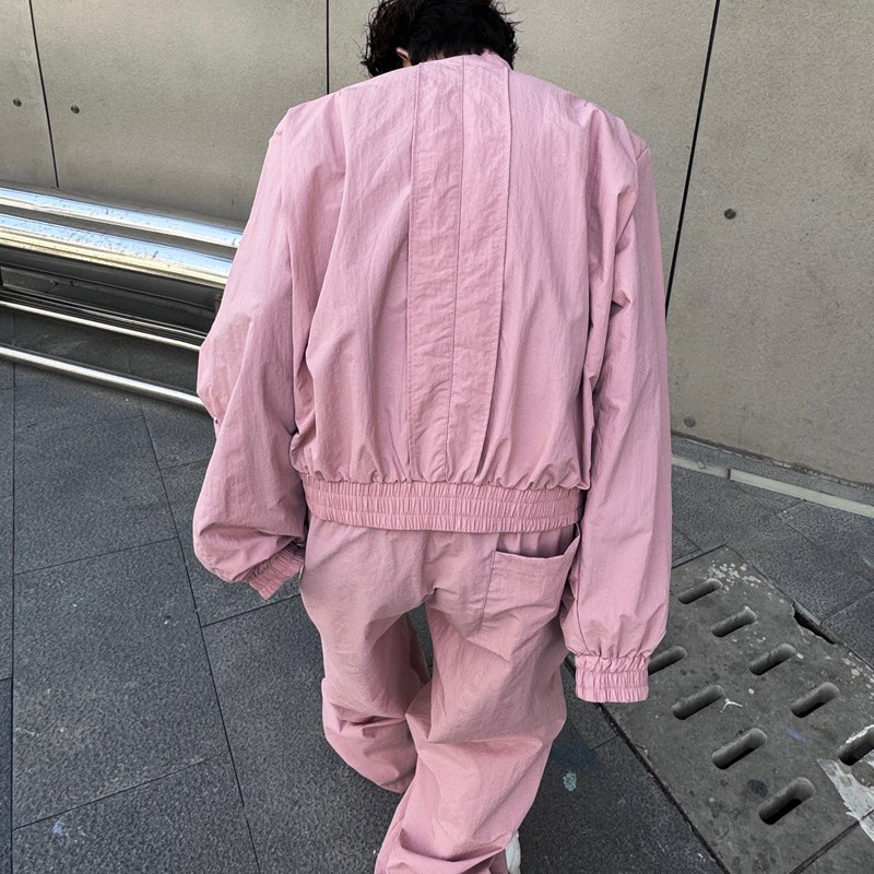 2024春季时尚小众结构设计感立领夹克男层次皱褶阔腿长裤两件套潮