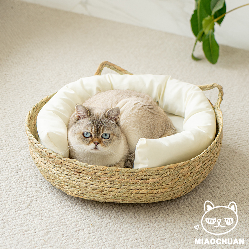 喵川铺子藤编猫窝夏天四季通用垫子猫筐不占地竹编夏季透气