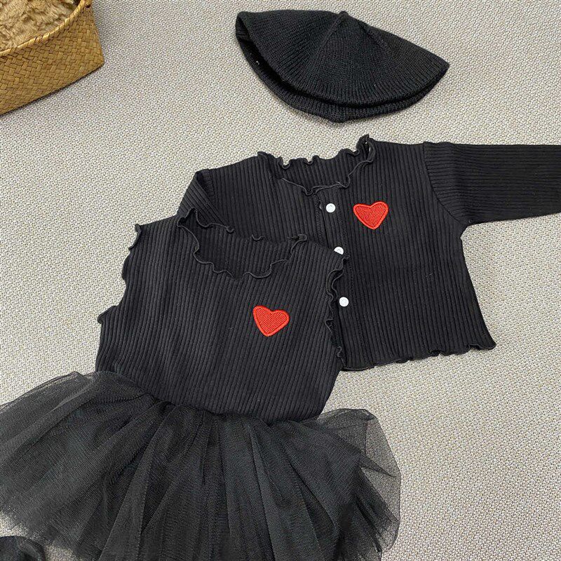 女宝宝秋冬款黑白开衫包屁纱裙两件套新生婴儿公主裙满月百日衣服