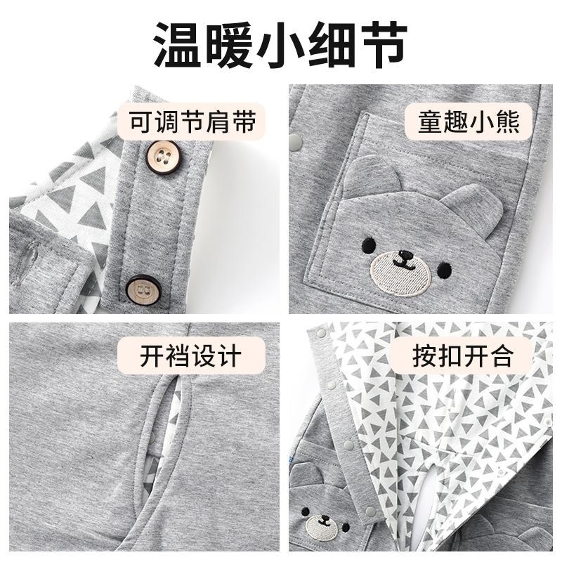 婴儿背带裤春秋新款双层男童春装纯棉裤子儿童女一岁男宝宝开裆裤