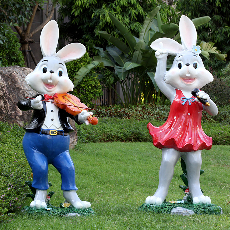 卡通兔子模型玻璃钢雕塑摆件户外园林景观花园庭院幼儿园草坪装饰