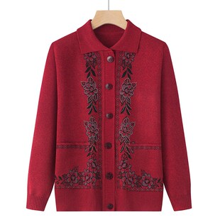 中老年人毛衣女奶奶春装外套妈妈春秋老人翻领薄款老人家衣服宽松