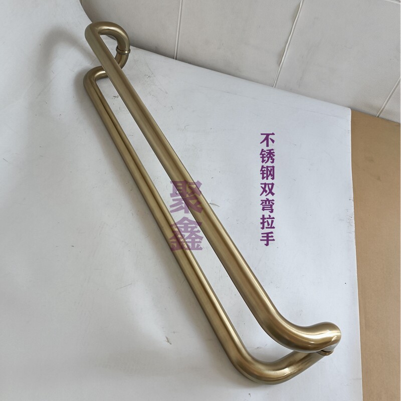 加厚不锈钢圆管四弯玻璃大门拉手有框玻璃门弯头定制明装弧形把手