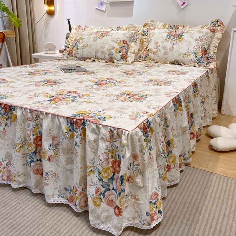 忘忧草韩式纯棉床裙单件床罩裙式防滑全棉床套防尘罩1.8m床单新款