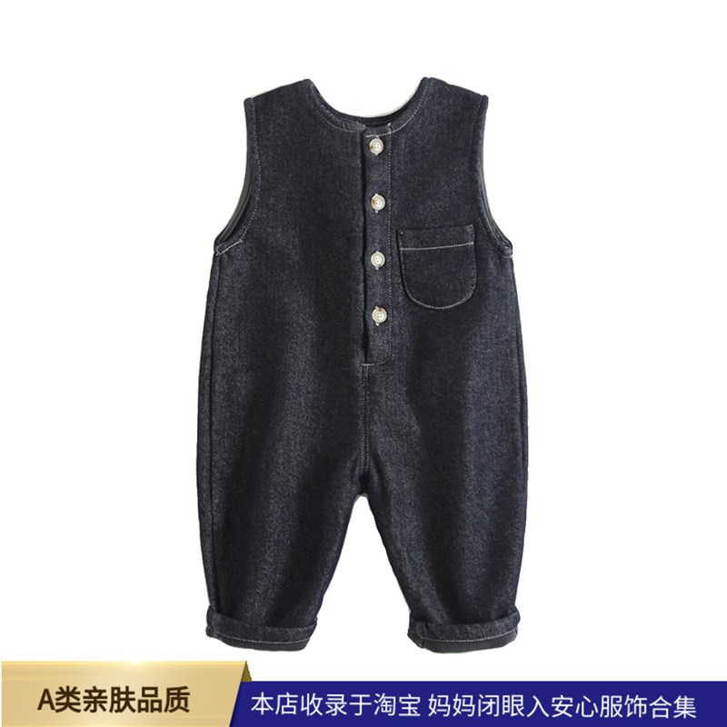 儿童加绒牛仔背带裤冬宝宝舒适保暖一体绒吊带棉裤幼童1-3岁童裤