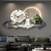 日照金山带钟表挂墙餐厅装 饰画创意挂钟饭厅餐桌时钟轻奢客厅挂画