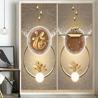 轻奢银杏叶麋鹿门墙纸翻新自粘贴画卧室厨房门装饰