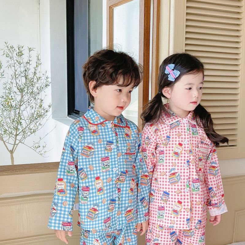 韩国儿童家居服夏季宝宝空调服薄款长袖女孩男童透气棉纱睡衣春秋