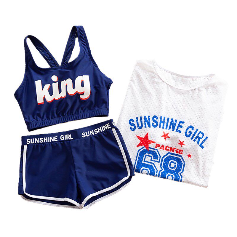 女童泳衣分体三件套12中大童平角游泳衣学生2023儿童泳装女孩15岁