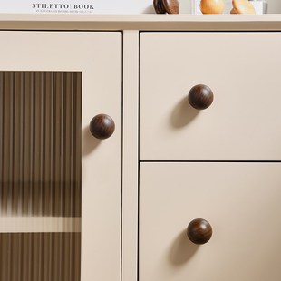 原木风衣柜儿童房可爱实木圆形圆球抽屉柜门把手木头胡桃木小拉手