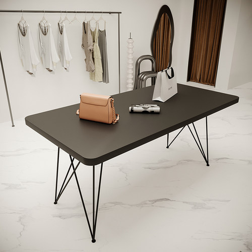 黑色流水台服装店中岛台商场展示桌饰品包包鞋台长条桌长方形桌子