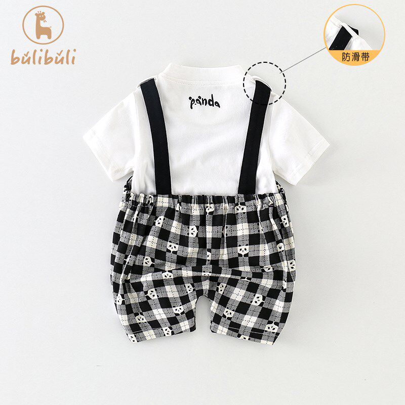 男宝宝夏装套装0一3岁婴儿衣服夏季短袖T恤背带短裤洋气两件套潮2