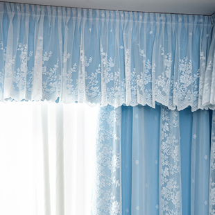 蕾丝纱布一体少女遮光 带拐角帘头韩式 飘窗窗帘2021年新款 卧室短款