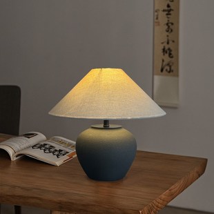 侘寂风手工陶罐台灯日式民宿酒店设计师客厅卧室装饰摆件