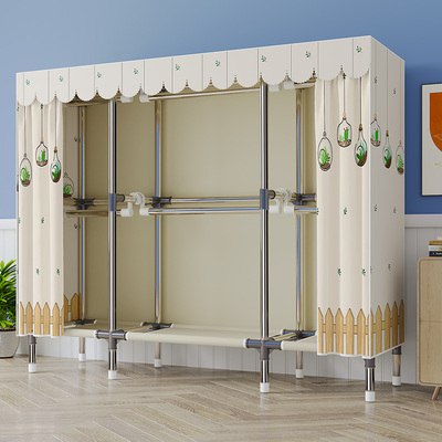 全挂衣简易衣柜家用卧室布衣柜全钢架加粗加厚组装结构儿童衣橱