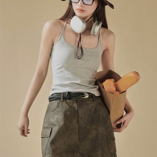 ManMans白色复古紧身吊带背心早春新美式裸感亲肤休闲无袖上衣女