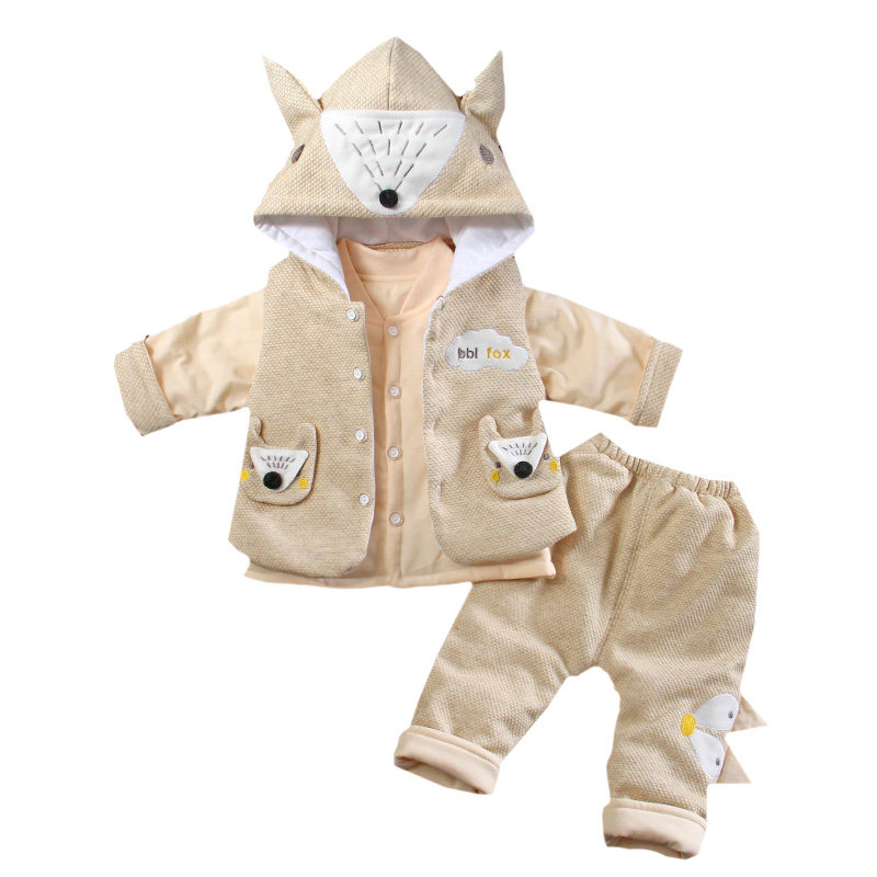 男宝宝春秋装0一1岁半童孩小婴儿分体冬款薄夹棉衣服三件套装秋季