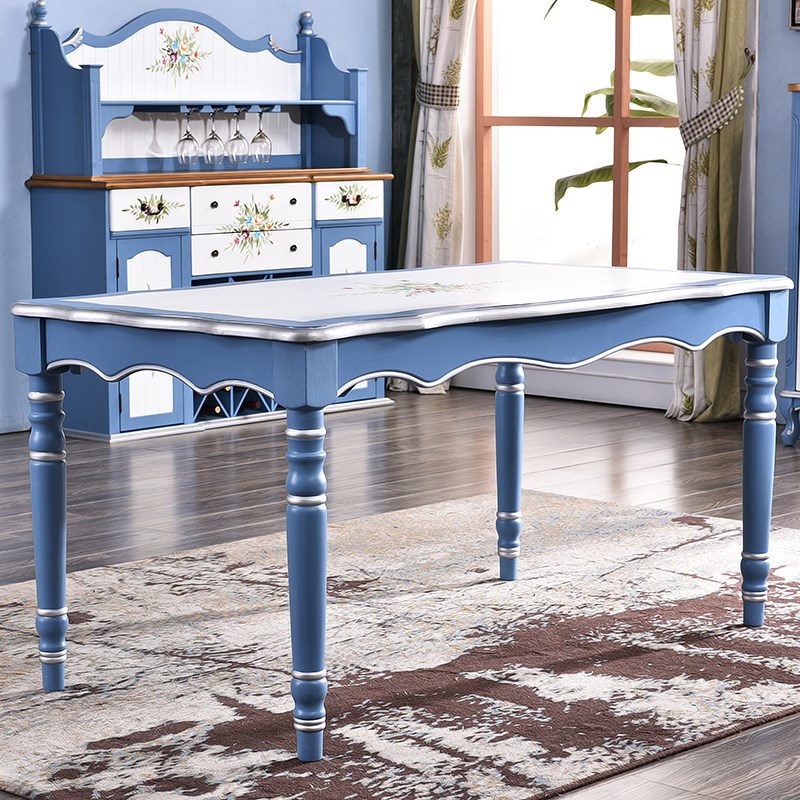 美式乡村实木餐桌椅组合欧式吃饭桌子家用西餐桌长方形6人餐台