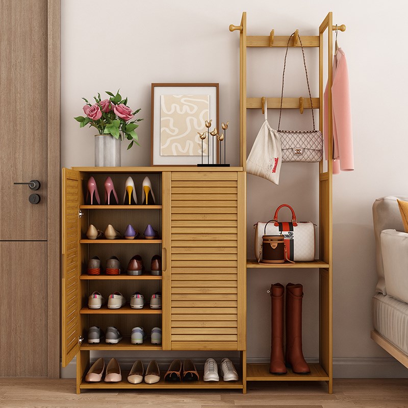鞋柜家用门口挂衣架一体简易多层鞋架室内好看卧室防尘收纳鞋架子