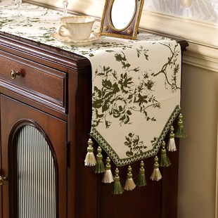 桌旗美式田园轻奢餐桌布茶几长条电视柜盖布中古风斗柜鞋柜桌垫